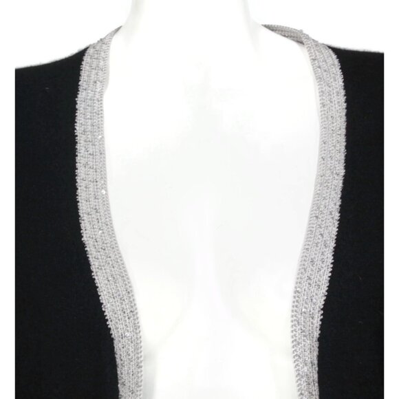 BCBG 100% Cashmere Black Open Front Sequin Trim Cardigan Sweater sz M /474 - Picture 5 of 7